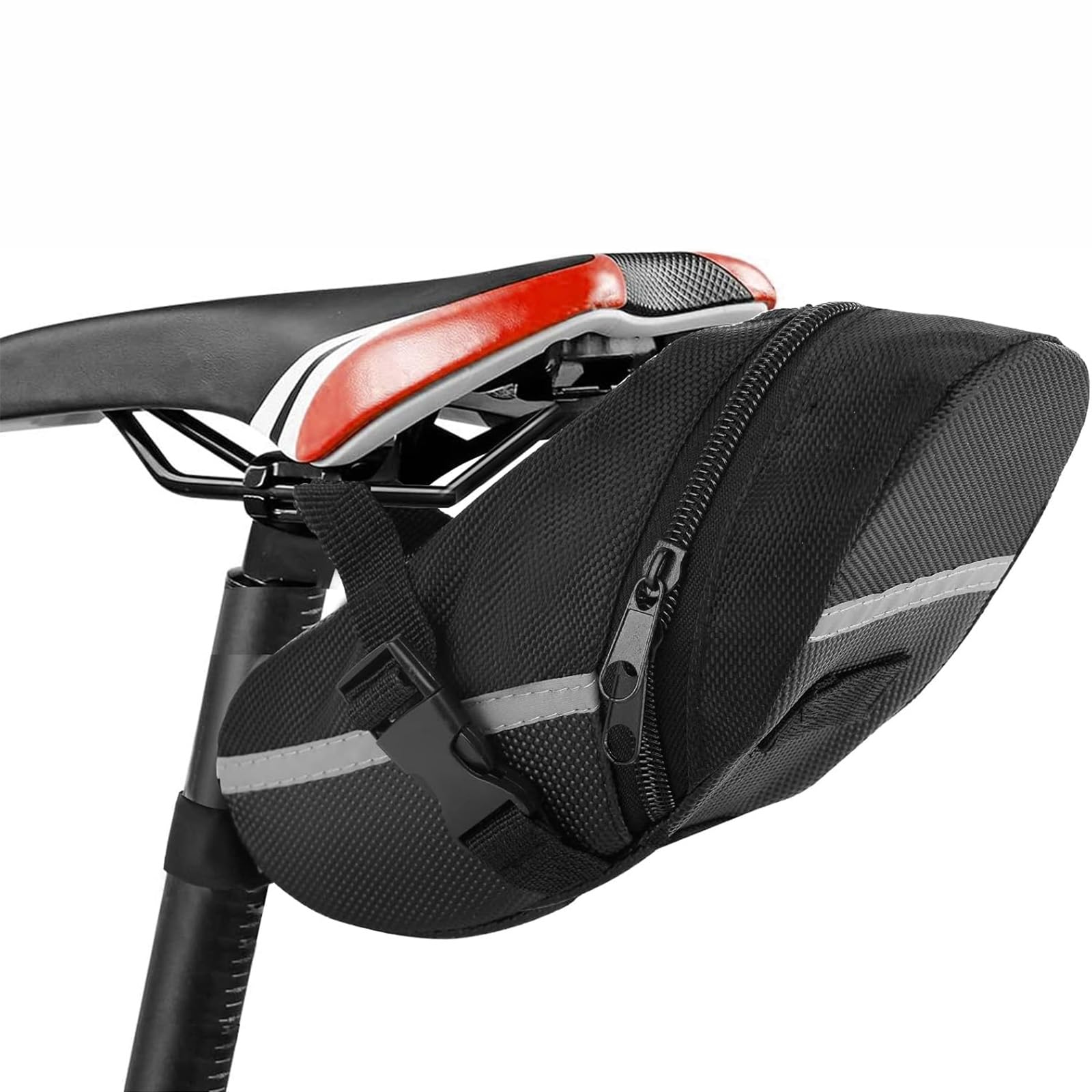 1 bolsa para sillín de bicicleta, con reflectante para un paseo de seguridad, bolsa de sillín de bicicleta debajo del asiento, paquete de asiento de ciclismo para bicicletas de montaña y