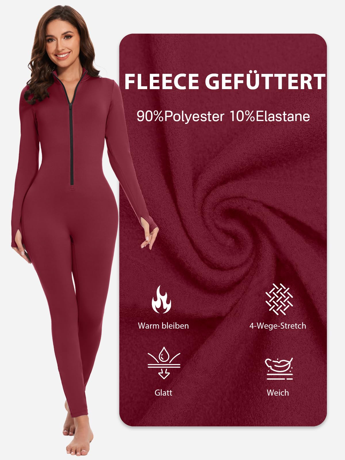 VUTRU Mono deportivo para mujer, largo y ajustado, de cuello alto, con cremallera, forro polar, una pieza, sexy, para yoga