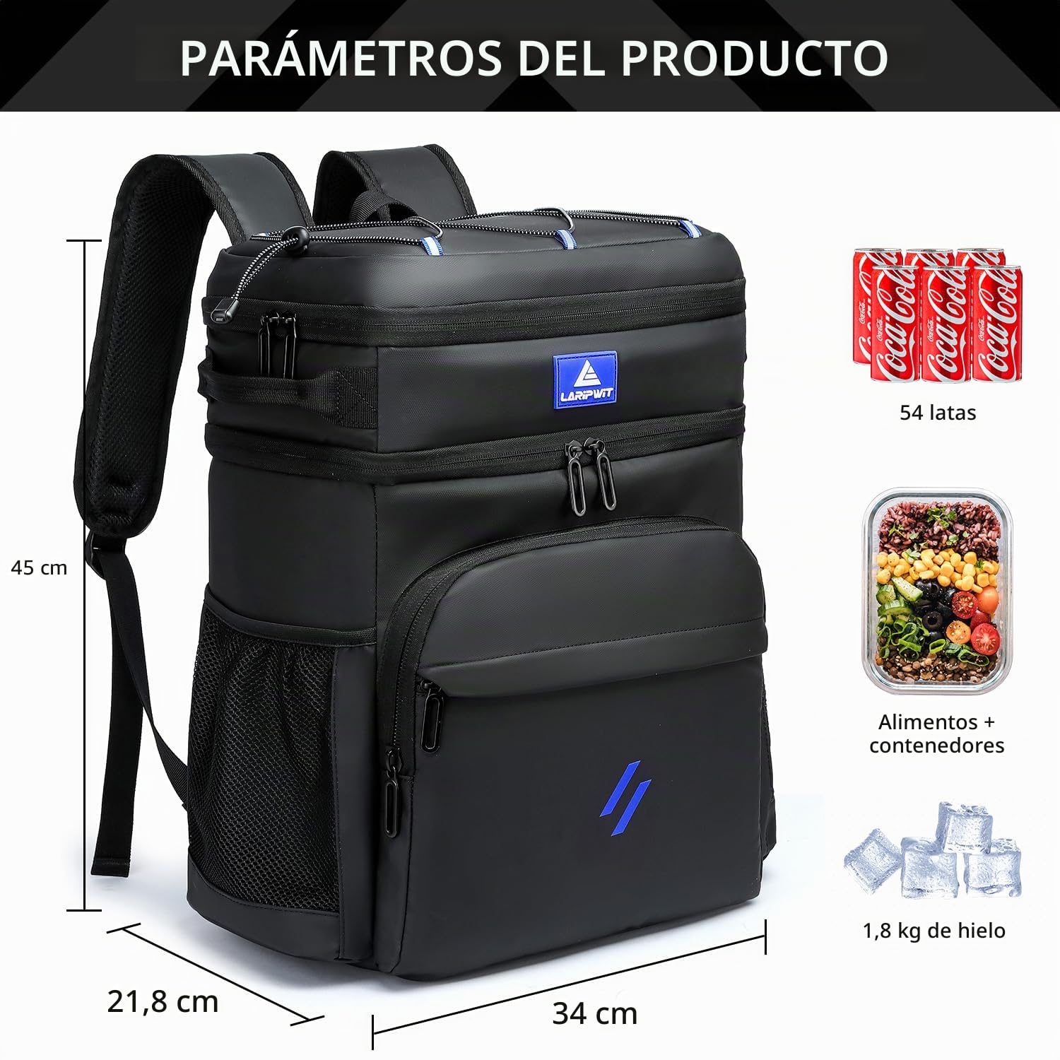 Laripwit Mochila térmica para 54 latas, Mochila térmica a Prueba de Fugas