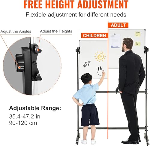 Miniatura 5 de VEVOR Pizarra blanca magnética rodante, pizarra blanca móvil de doble cara de 36 x 24 pulgadas, pizarra de borrado en seco reversible de 360 de