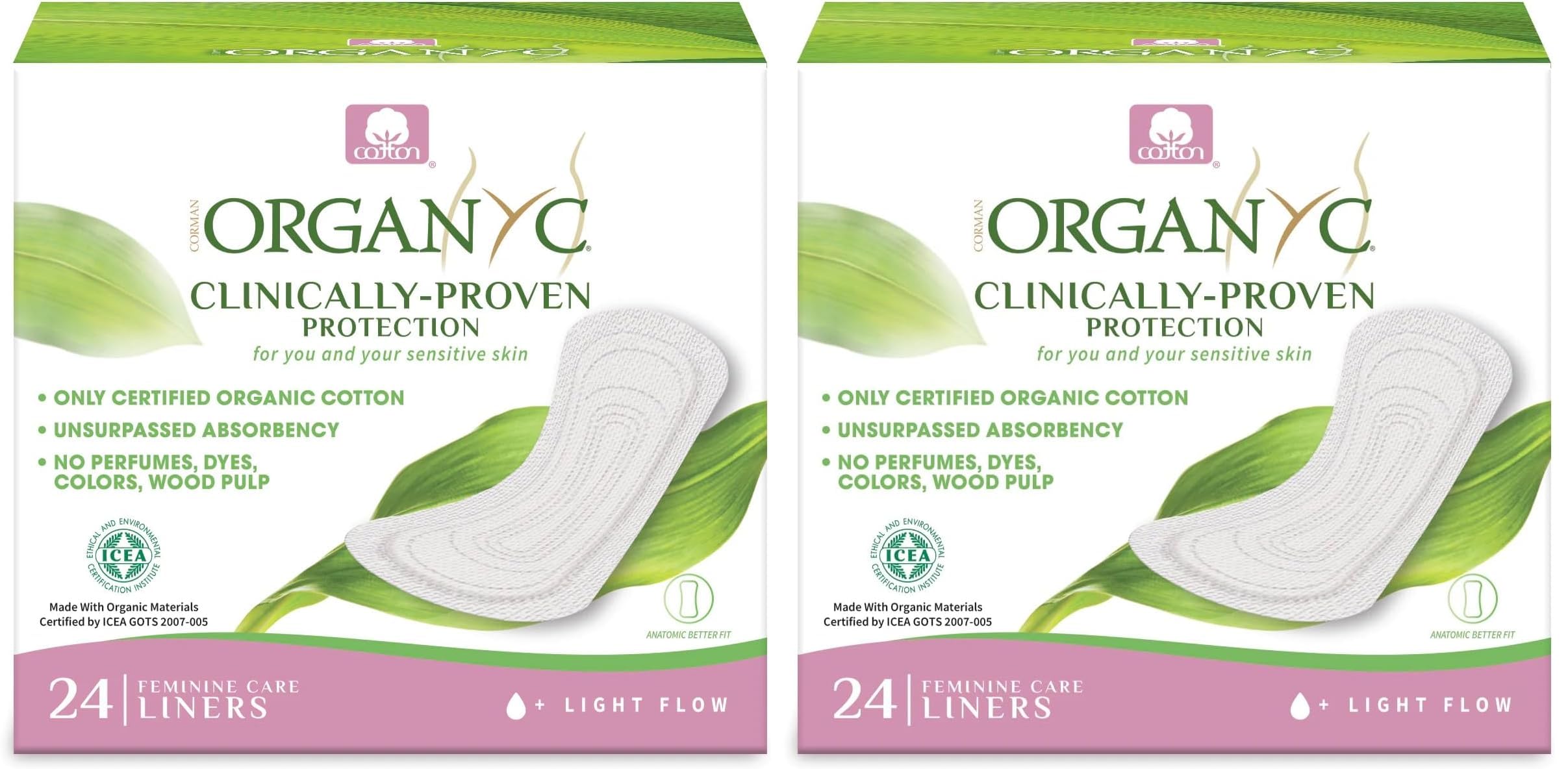 Organyc 100% Certified Organic Cotton Inside and Out Folded Panty Liner, Ultra Thin, Light Flow, 24 Count (Pack of 2)