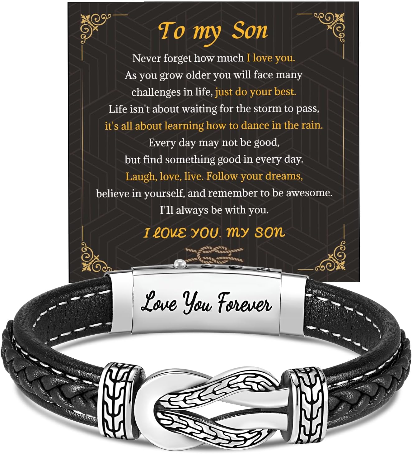 Leather Bracelet Gifts For Son/Husband/Men,Mens Bracelet With Stainless Steel Adjustable Clasp,Infinity Bracelet Jewelry Gifts For Birthday Christmas Anniversary