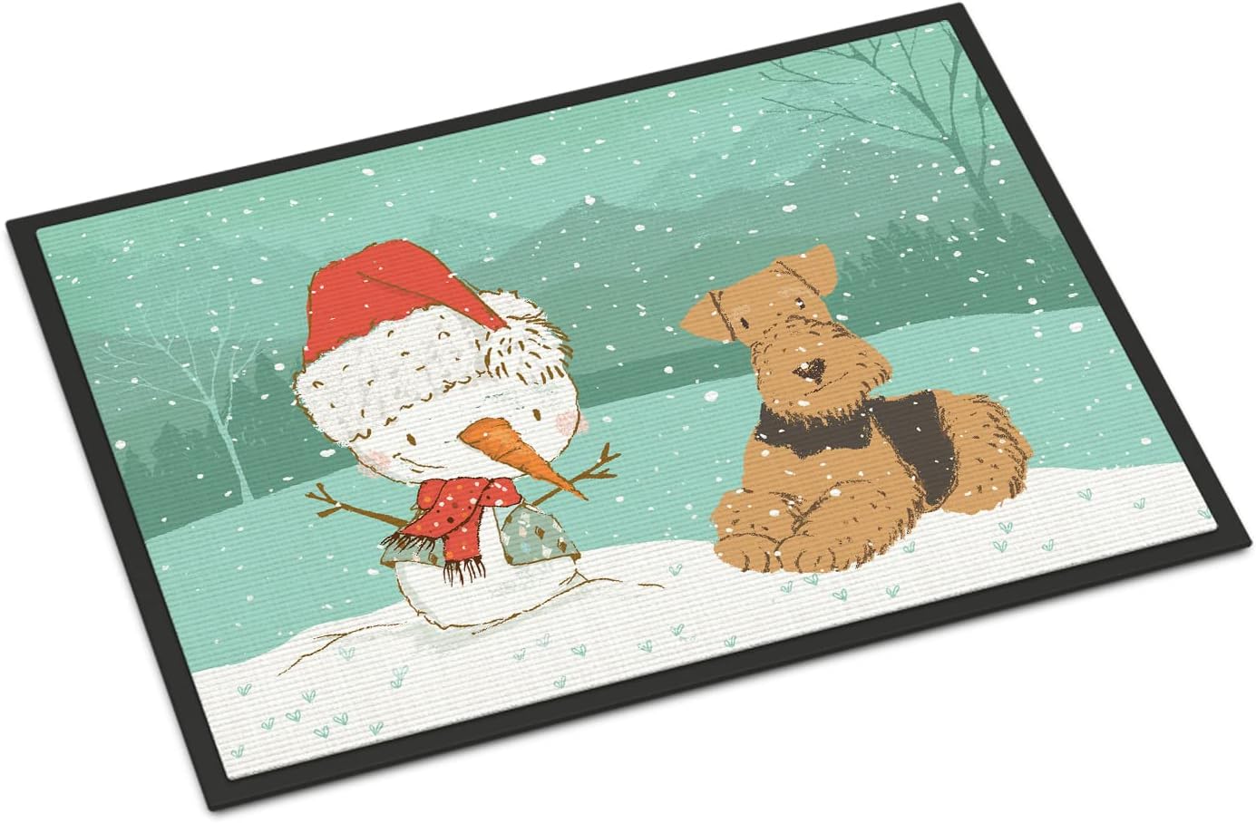 Caroline's Treasures CK2078JMAT Airedale Terrier Snowman Christmas Doormat 24x36 Front Door Mat Indoor Outdoor Rugs for Entryway, Non Slip Washable Low Pile, 24H X 36W