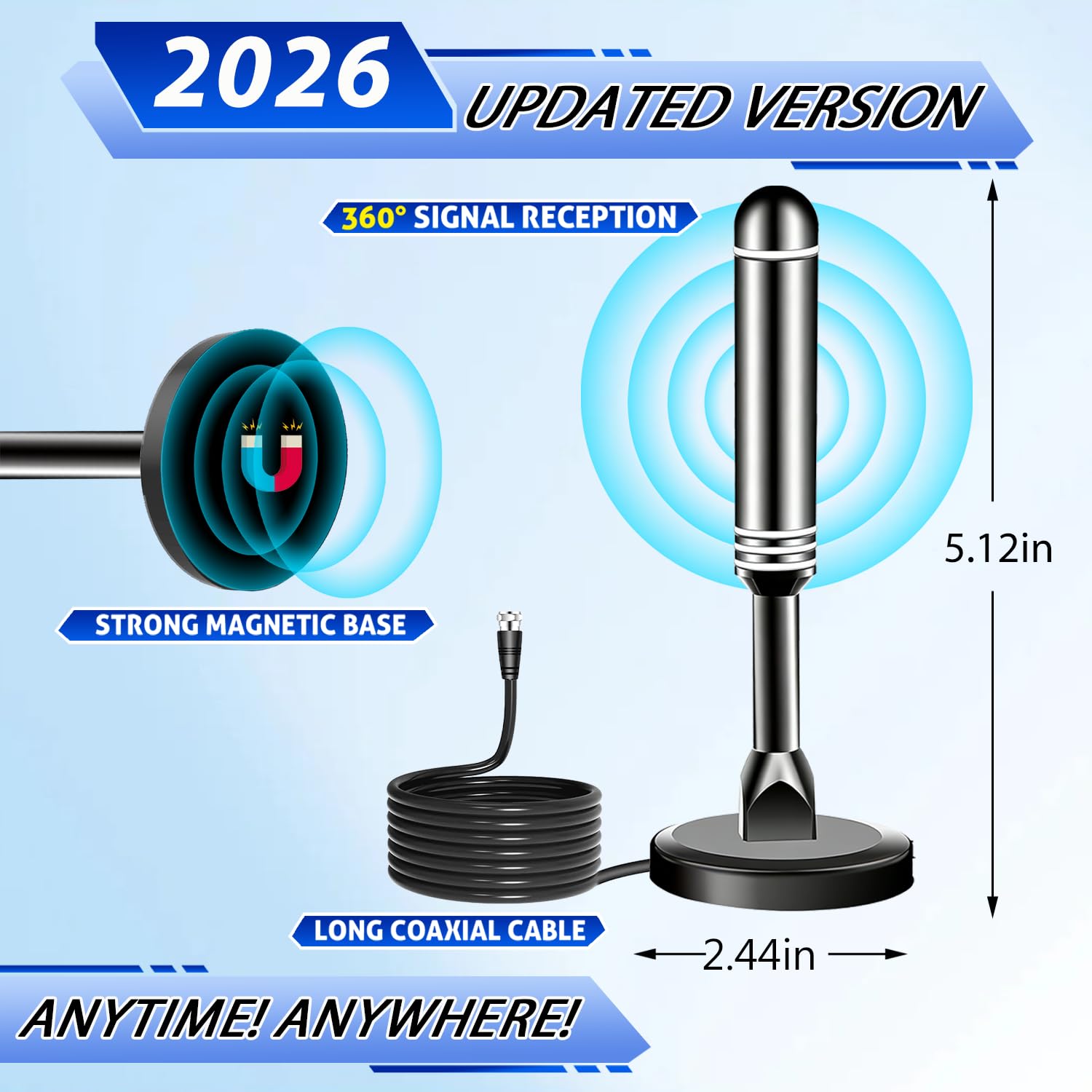 Antenna TV per interni per canali locali, antenna HDTV antenna ricezione a 360° per canali locali per Smart TV e vecchi televisori - Supporto 8K 4K 1080p