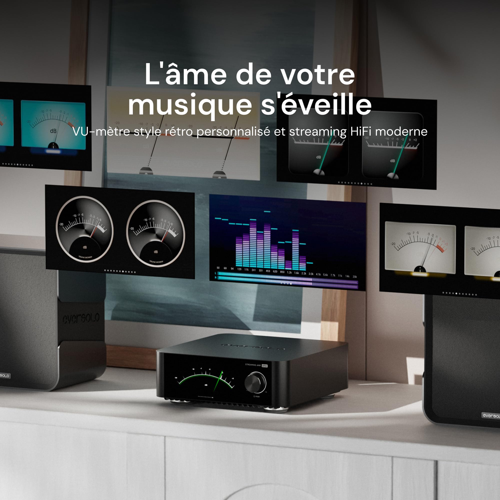 EVERSOLO Play Lecteur de Musique Tout-en-Un avec Amplificateur | Écran Tactile de 5,5 Pouces, Prise en Charge Multiroom et Correction de Pièce, Diffusion Tidal, Qobuz et Plus | Noir(Édition Standard)