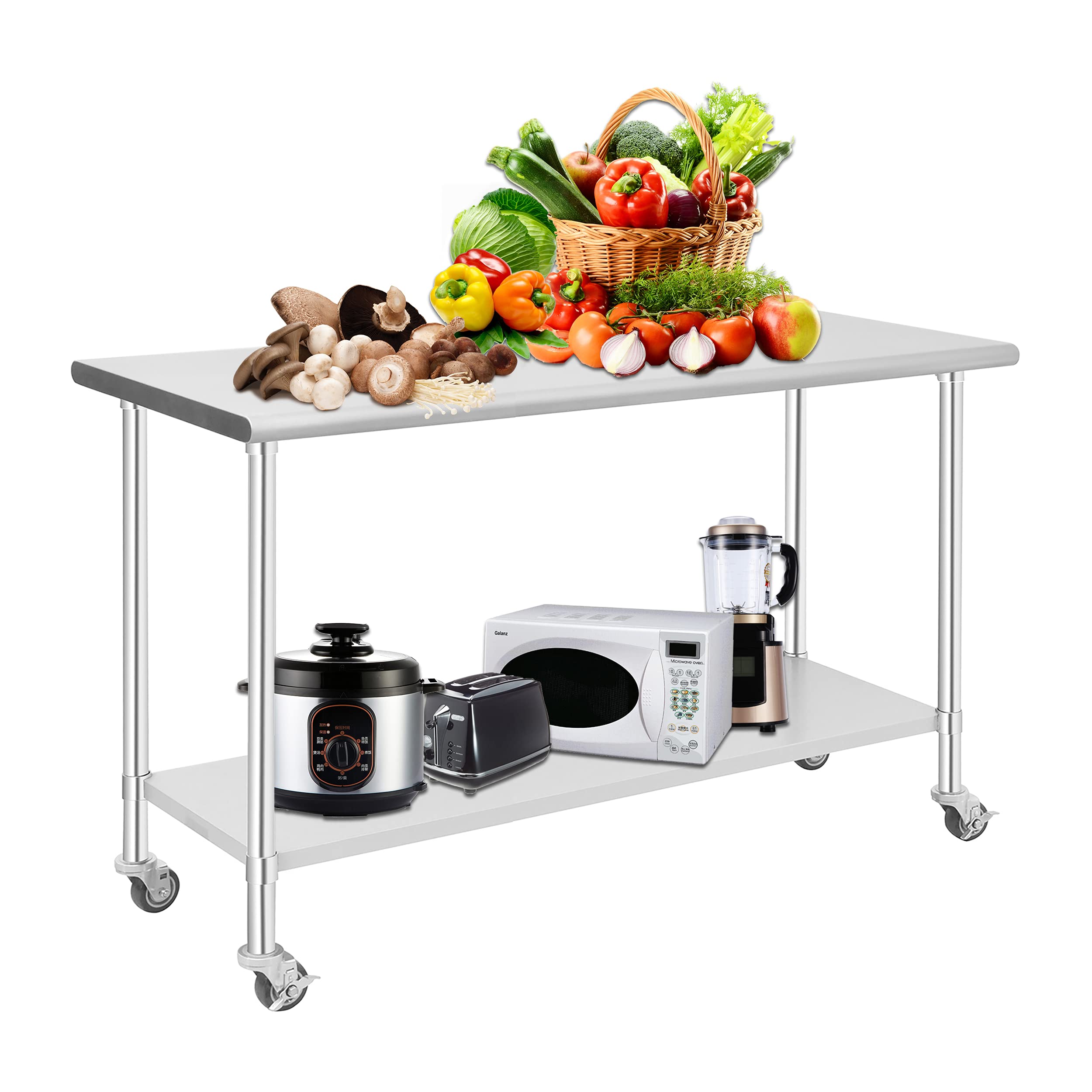 Buy HOCCOT Stainless Steel Prep & Work Table with Adjustable Shelf