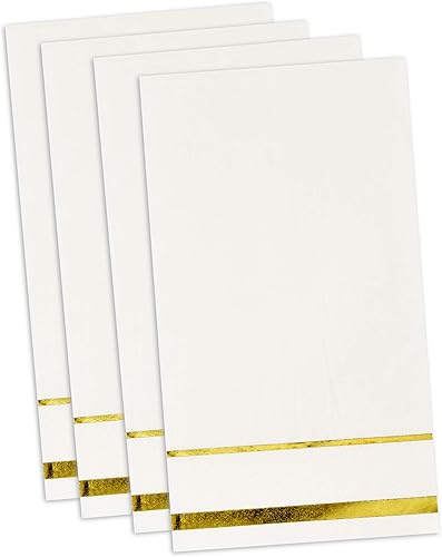 Gift Boutique 100 servilletas de mano forradas con ribete dorado, elegantes para cena, para vacaciones, baño, boda, fiesta de cumpleaños, despedida