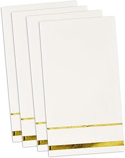 100 Gold Trim Lined Guest Napkins Disposable Paper Pack Elegant Dinner Hand Napkin for Bathroom Wedding Holiday Anniversar...