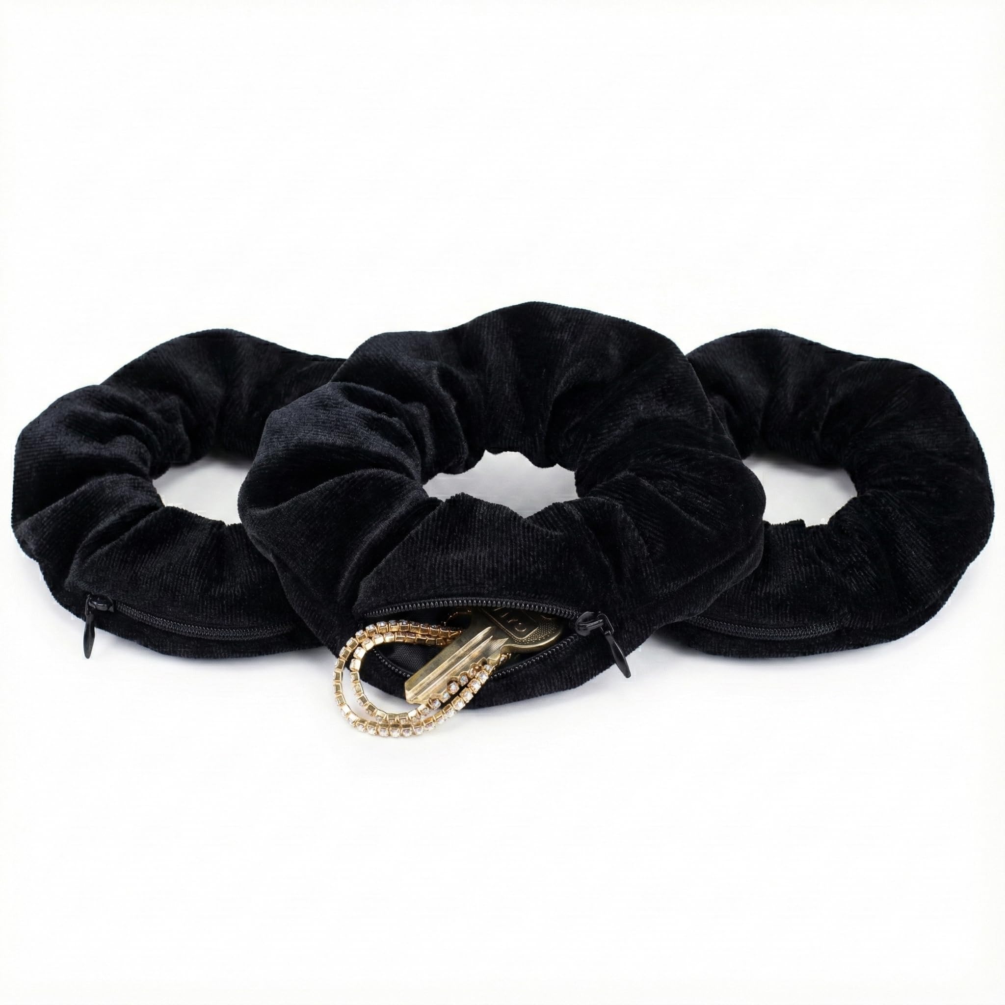 Secret Scrunchies Hair Scrunchies with Money Hideaway and Hidden Safe - Travel Gadgets for Women, Secret Hiding Place for Valuables, Hair Tie Pouch with Zip, Pack of 3