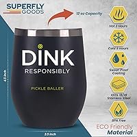 Vista 2 de Super Fly Goods -Dink Responsibly - Vaso térmico de vino de pickleball de 12 onzas – Vaso térmico aislado de acero inoxidable con tapa Regalos