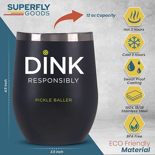 Miniatura 2 de Pickle Baller - Dink Responsibly - Vaso de vino de acero inoxidable Pickleball Highball - Regalo de bola de pepinillo