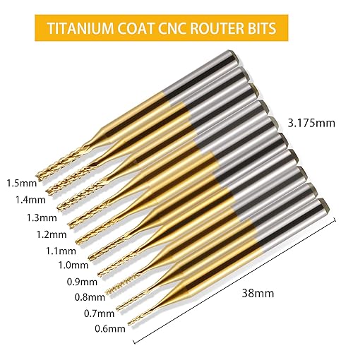 Miniatura 3 de HOZLY Juegos de fresadores de extremo, 10 piezas de molino de extremo de capa de titanio, vástago de 18 de pulgada de 0.024-0.059 in, brocas de