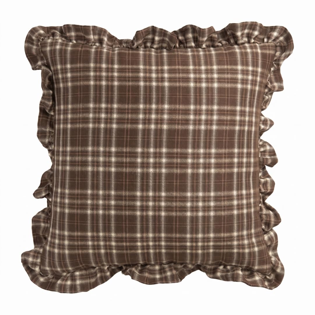 AwnsIMfreien Decorative Pillow Covers, Vintage Ruffled Throw Pillow Covers, Soft Gingham Decorative Cushion Cover, Brown, 18x18 Inch (45x45cm)