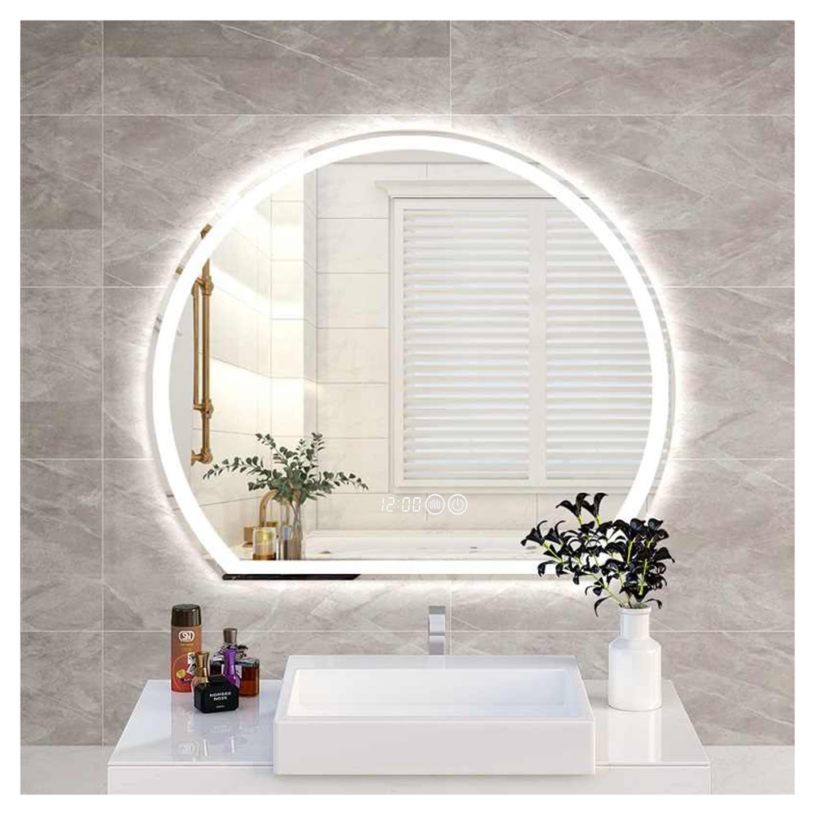 FGXHHS LED with Lights，Illuminated Mirror,Illuminated Led Demister Pad，3 Colours Backlit Makeup Mirror(B,H60*W60cm/H23.6*W23.6IN)