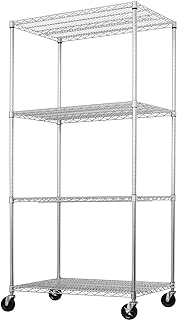 SafeRacks - NSF Certified Storage Shelves, Zinc, Heavy Duty Steel Wire Unit with Wheels and Adjustable Feet, Garage or Bakers Rack, Kitchen, Pantry Shelf - (36"x24"x72" 4-Tier) (Silver)