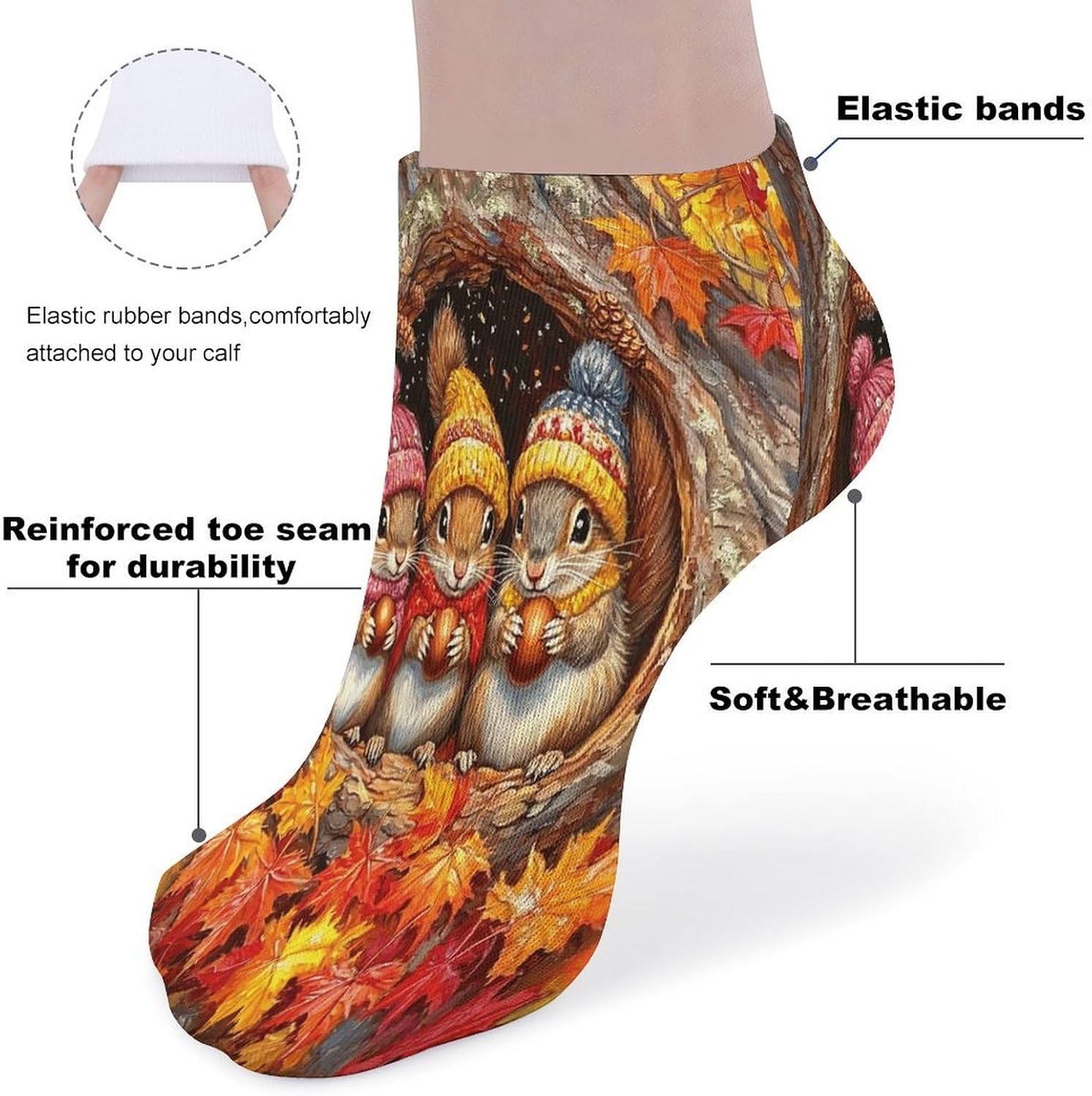 Cute Little Animals 5Pairs Low Cut Ankle Socks for Women No Show Casual Breathable Athletic Socks for Sport