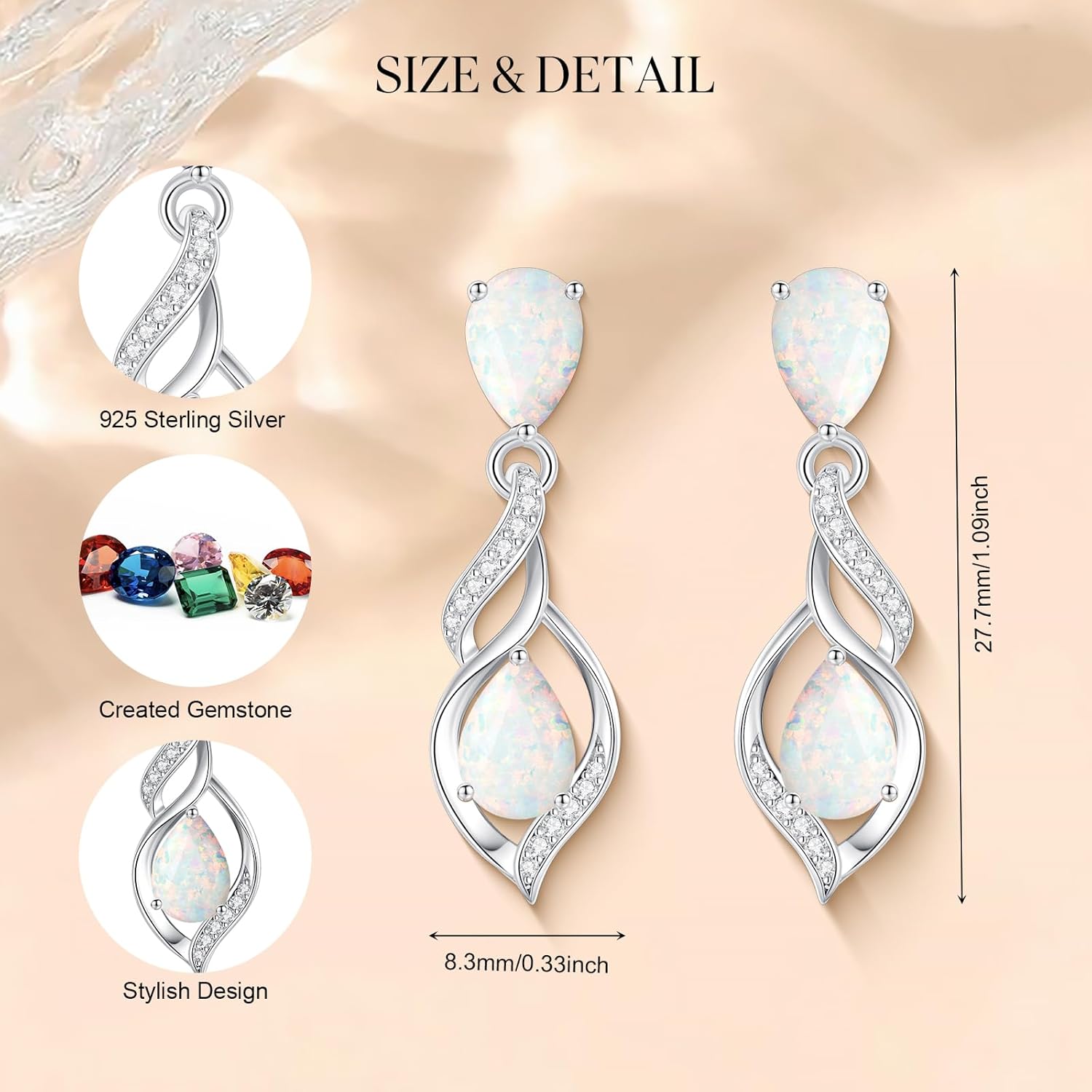 FANCIME Gift for Women Birthstone Earrings for Her Teardrop Birthstone Earrings S925 Sterling Silver infinity Love Birthday Gifts for Mom Women - Image 2