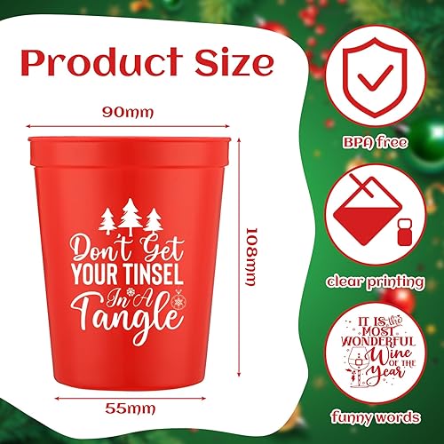Miniatura 2 de Uiifan 60 vasos de plástico de Navidad a granel de 16 onzas, vasos de plástico reutilizables para vacaciones, vasos de estadio de Navidad, tazas de