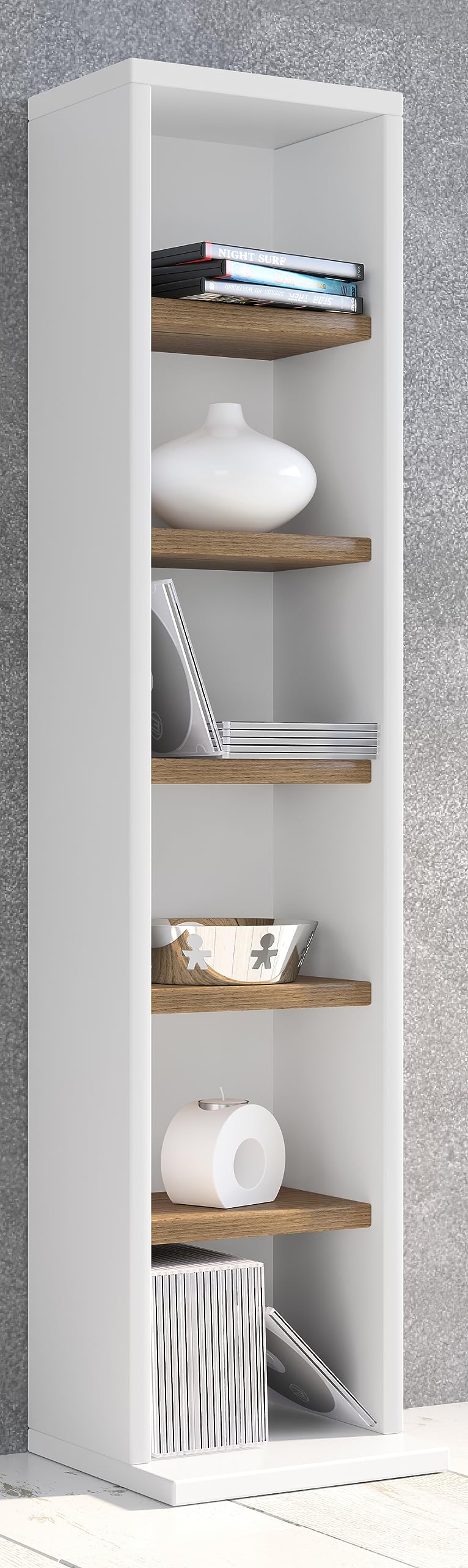 VCM Holzregal stehend | platzsparender CD Schrank für 102 CDs oder 36 DVDs | Maße: H. 92 x B. 21 x T. 20 cm | Elegantes DVD Regal stehend | Blu-Ray Regal | CD Regal - Elementa