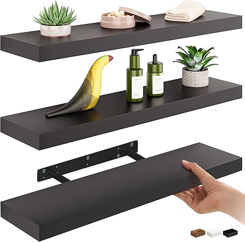 Miniatura 33 de Ballucci Estante flotante, estante de pared de madera de 36 pulgadas con soportes invisibles para baño, sala de estar, dormitorio, cocina, Negro