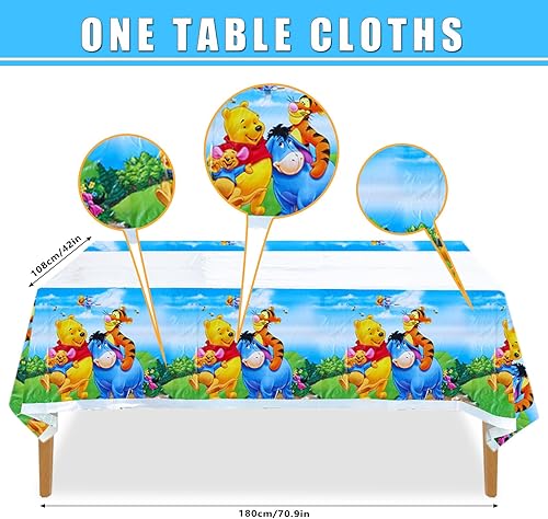 Miniatura 2 de Suministros de fiesta de oso de dibujos animados, bonitas decoraciones de fiesta de oso incluyen pancarta de cumpleaños, manteles, remolinos,