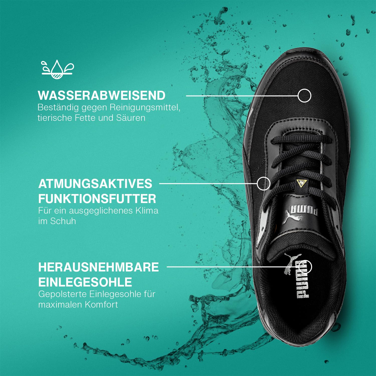 PUMA Safety Epic - Zapatos de seguridad antideslizantes S3S, sin metal, resistentes al agua, ideales para cocinar y trabajar, color negro
