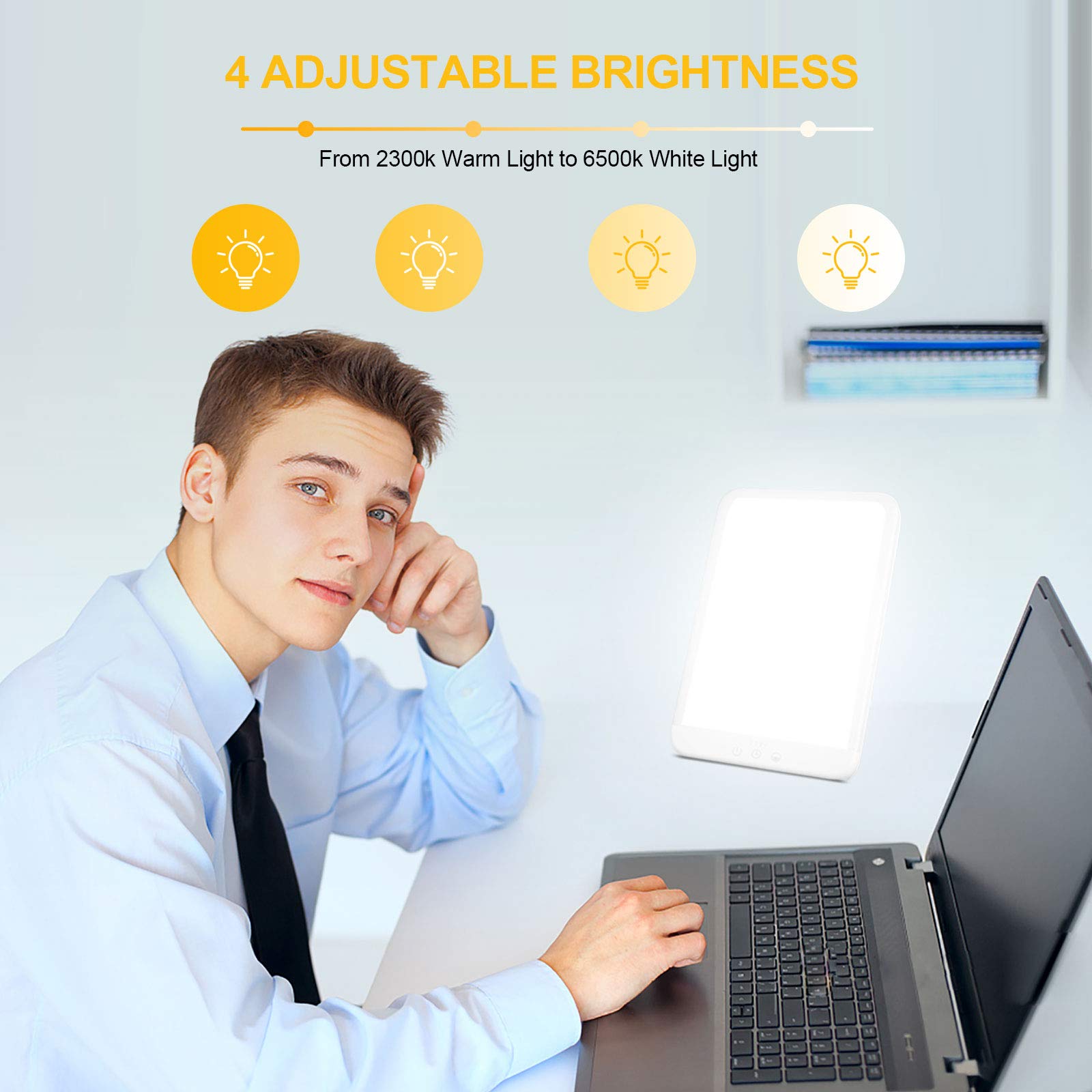 Tageslichtlampe, Therapielampe 10.000 Lux, Sonnenlicht mit 4 Timer-Einstellungen, UV-freies Sonnenlicht mit variablem Standfuß, Helligkeit einstellbar