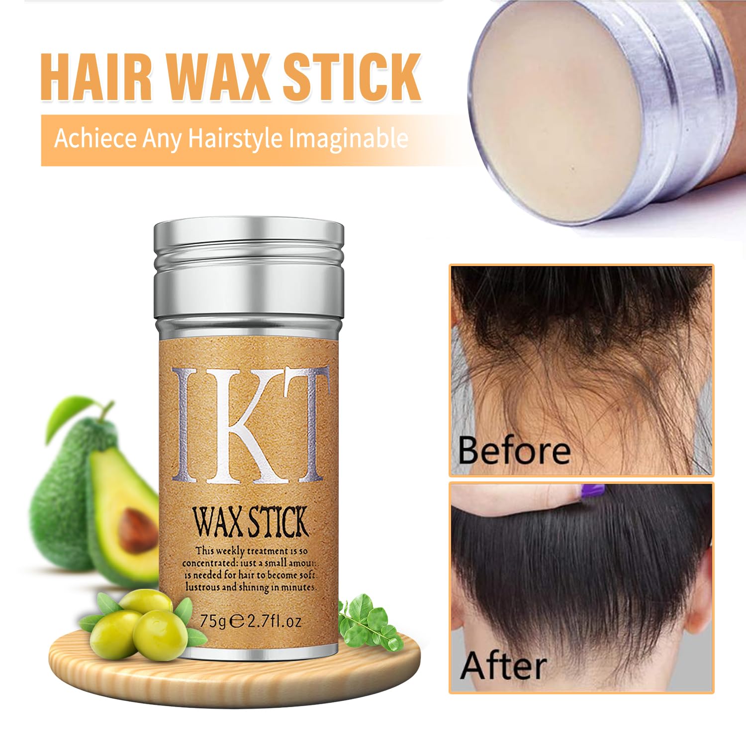 5 Pcs Hair Styling Gels Includes Hair Wax Stick, Hair Finishing Stick, 3 Pcs Hair Styling Comb, Non-Greasy and Non-Sticky