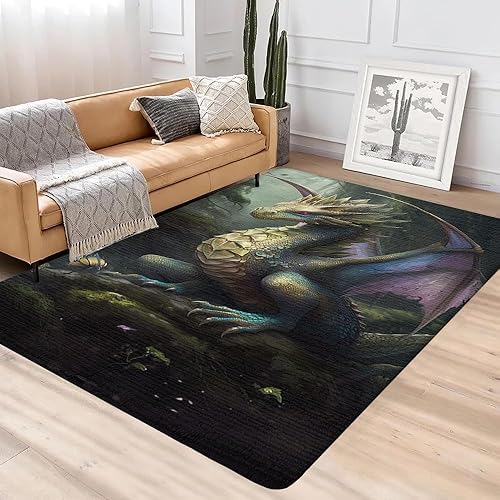 Vista 26 de Alfombra de dragón personalizada, con estampado de dragón de galaxia brillante, tapete grande de 5 x 8 pulgadas para sala de estar, dormitorio