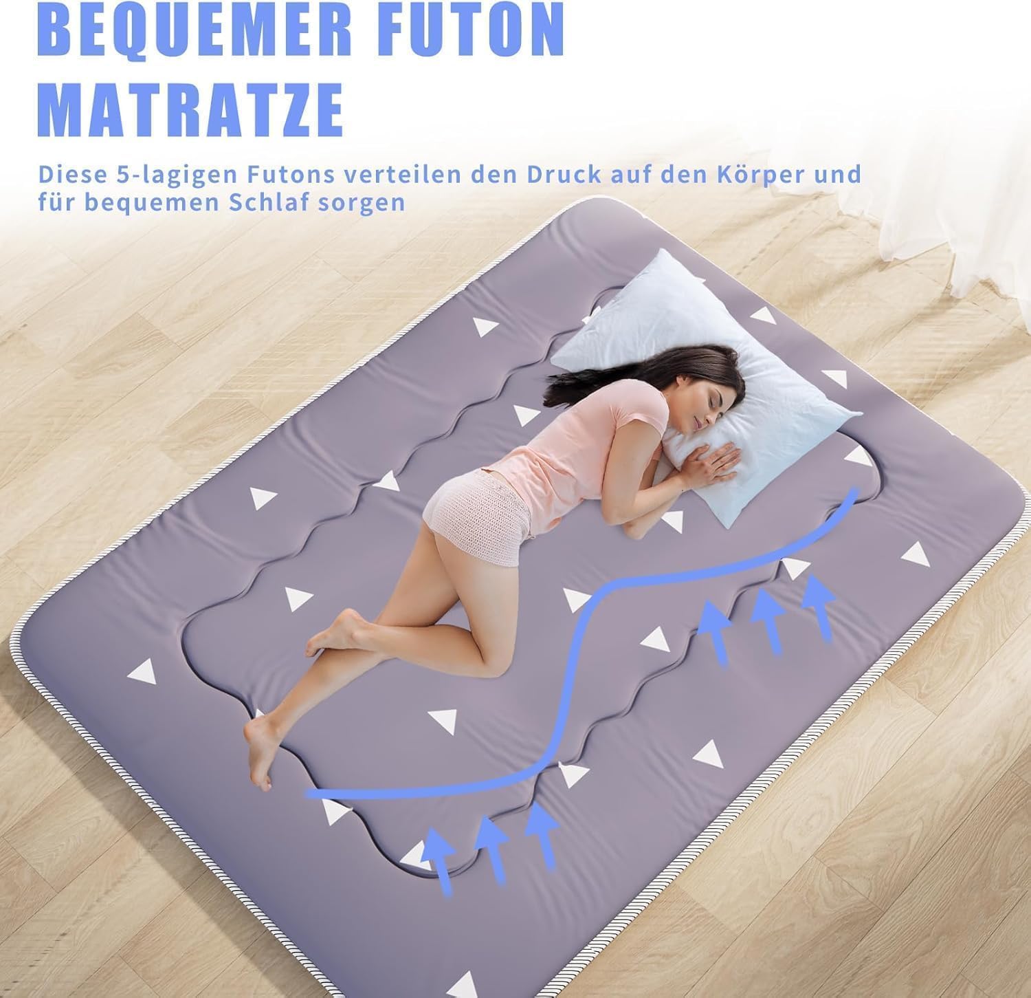 Kiseely Japanische Futon-Matratze, Faltbare Tatami-Matte, tragbare Schlafunterlage mit Tasche und Gurt, Bodenmatratze, verdickte Schlafmatratze, Camping-Matratze (Grau YU1, 120X200cm)