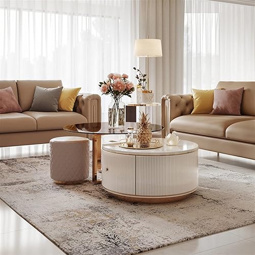 Miniatura 6 de BNNP Mesa de té para sala de estar juego de 2 mesas de centro redondas modernas con parte superior y cajón únicos mesa central grande y pequeña y