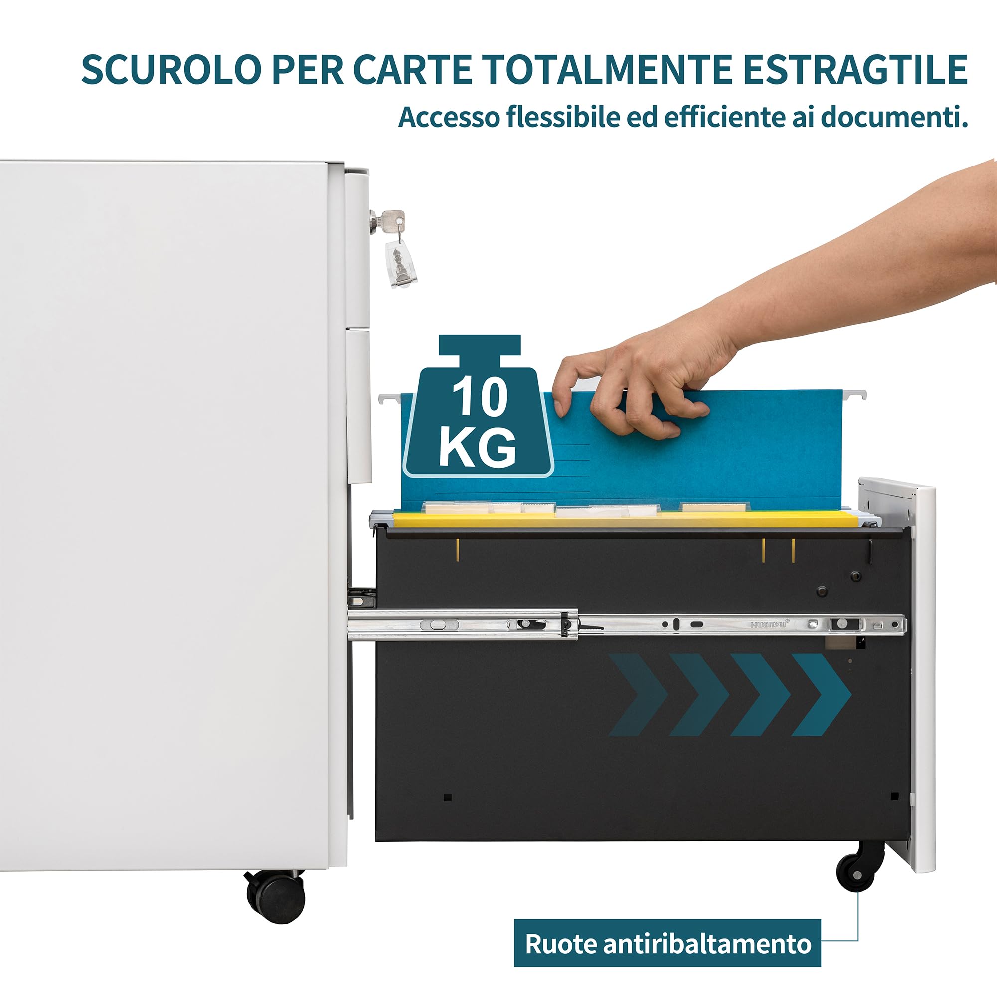 Aktenschrank mit 3 Schubladen und Schloss,Weiß, OFC331W01