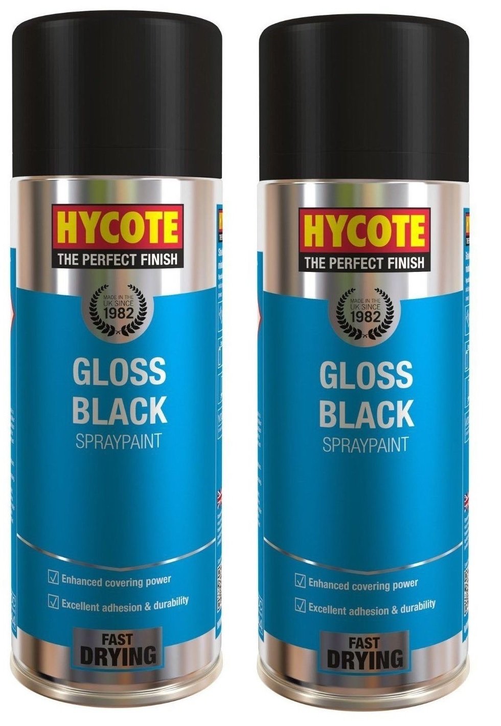 2 x Hycote Gloss Black 400ml Spray Paint Aerosol - XUK0272