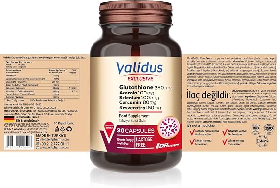 Validus Glutathione 250 mg + Acerola + Selenium + Liposomal Coenzyme Q10 30 Capsules