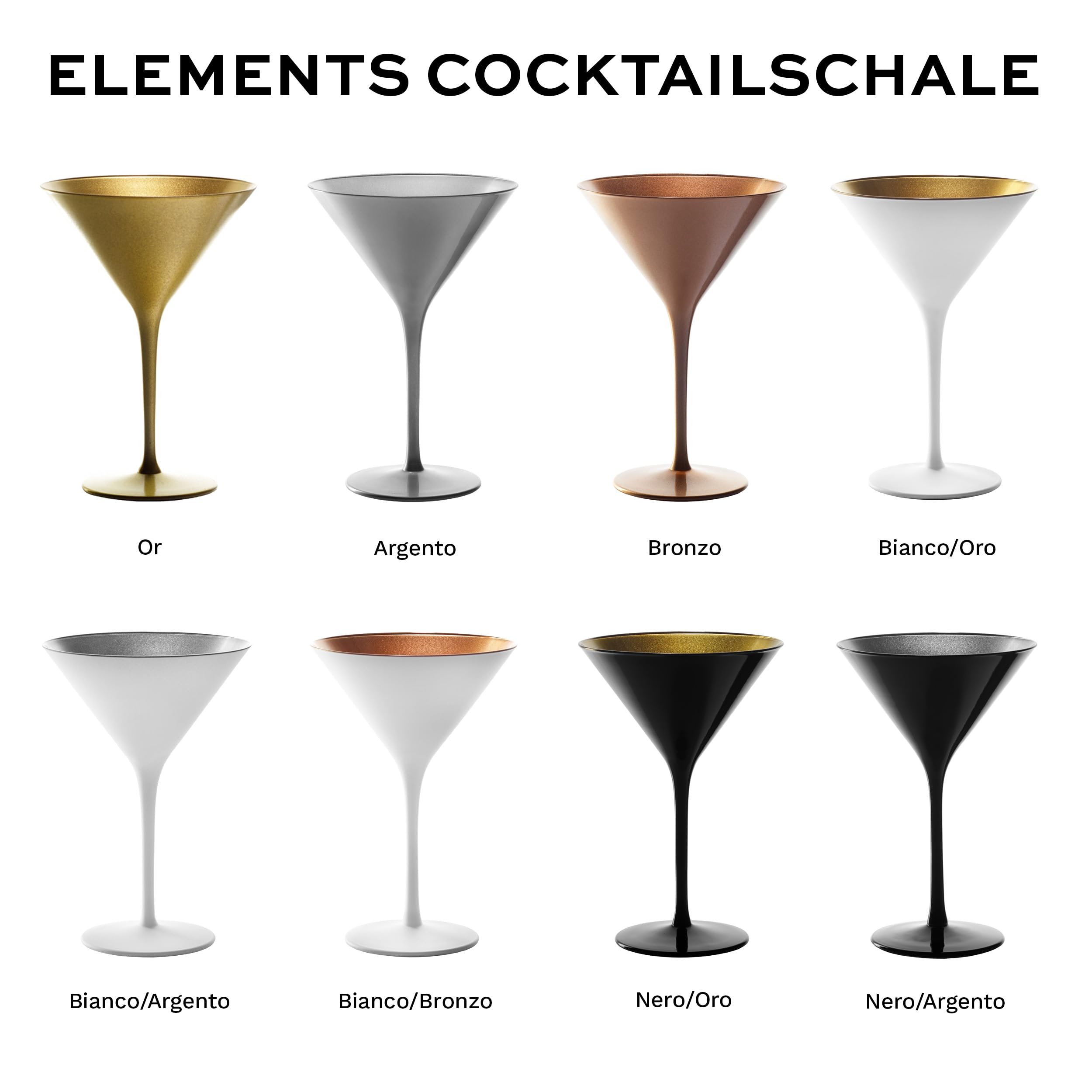 Stölzle Lausitz Bicchieri da Cocktail Elements Nero/Bronzo Set 6 – 240 ml Eleganti Calici in Cristallo per Martini e Manhattan – Resistenti agli Urti e Lavabili in Lavastoviglie – Qualità Tedesca