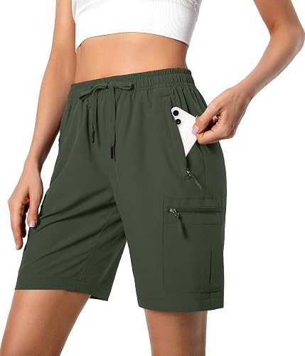 Hugut Women's Lightweight Hiking Cargo Shorts Quick Dry Athletic Shorts Camping Travel Golf Zipper Pockets Water Resistant