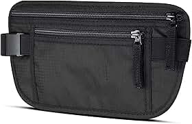 Pochete Doleira Antifurto para Viagem Porta Documentos Dinheiro Cartões e Celular 2 Bolsos com Zíper Cinta Ajustável Resistente à Água Uso por Baixo da Roupa