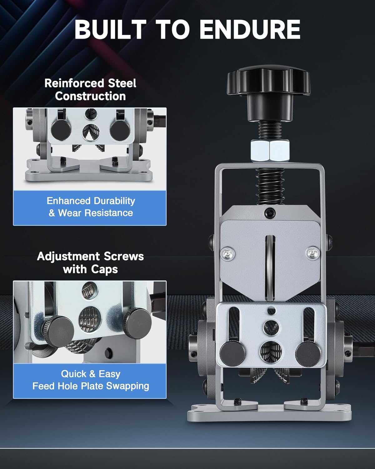 CREWORKS Manual Wire Stripper Machine, 0.06"-1" Wire Stripping Machine, Drill Compatible Copper Wire Stripper for Scrap Wire with 2 Feed Hole Plates, Wire Stripper Tool for Cable Recycling, Gray
