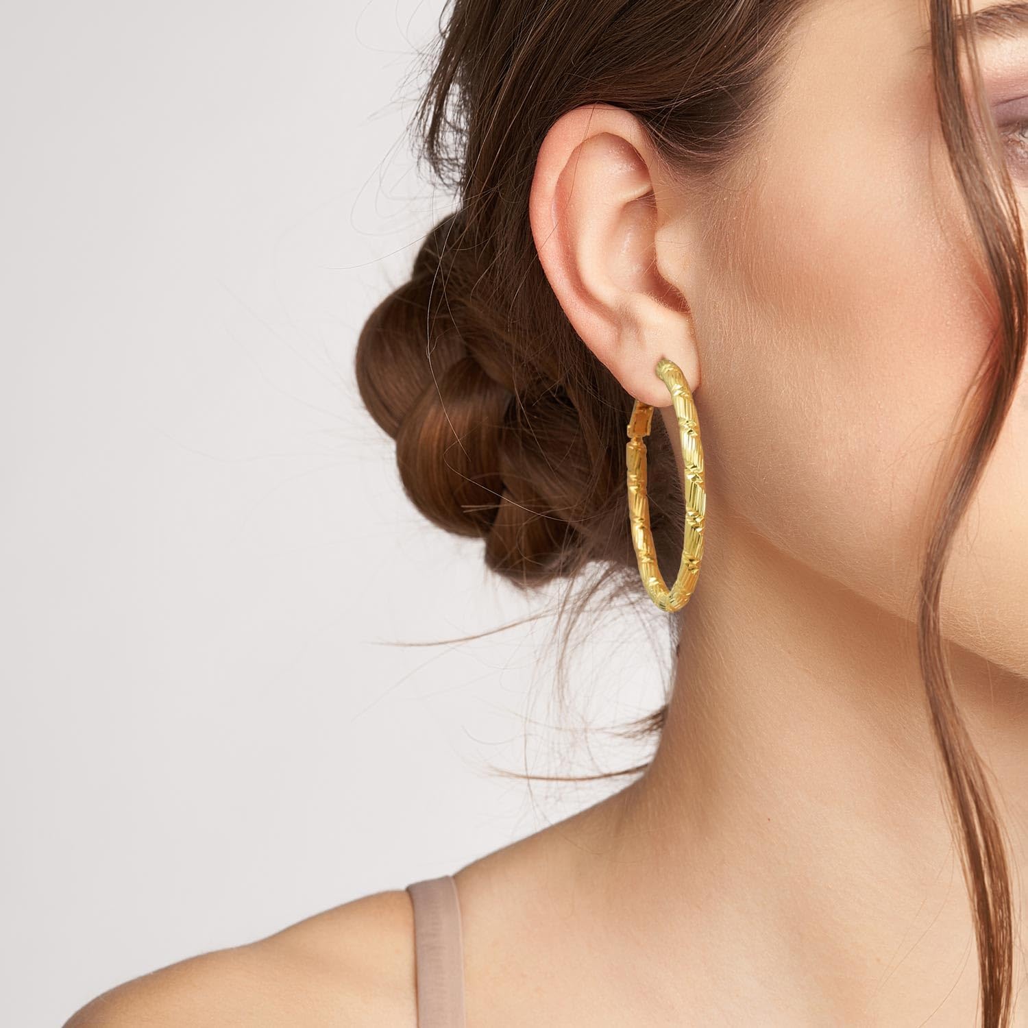 Gold Plated Hoop Earrings for Women, 14K Gold Plated Earring Thick Hoops Earrings for Women Gorgeous and Solid Line Cutting Design 30mm - Image 2