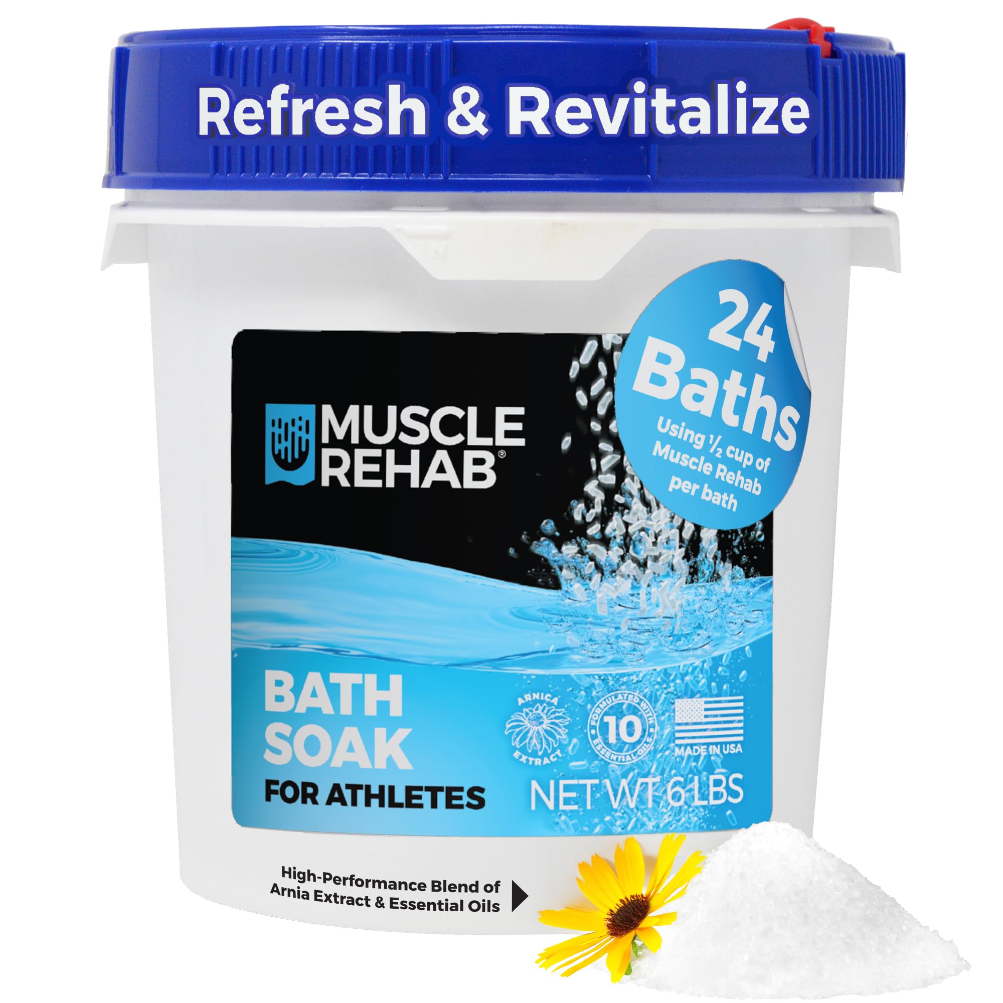 Muscle Rehab Sports Recovery Epsom Salt Bath Soak | 6 lb Pail : Professional Strength Magnesium & Arnica Formula for Deep Muscle Relief, Stiffness, &