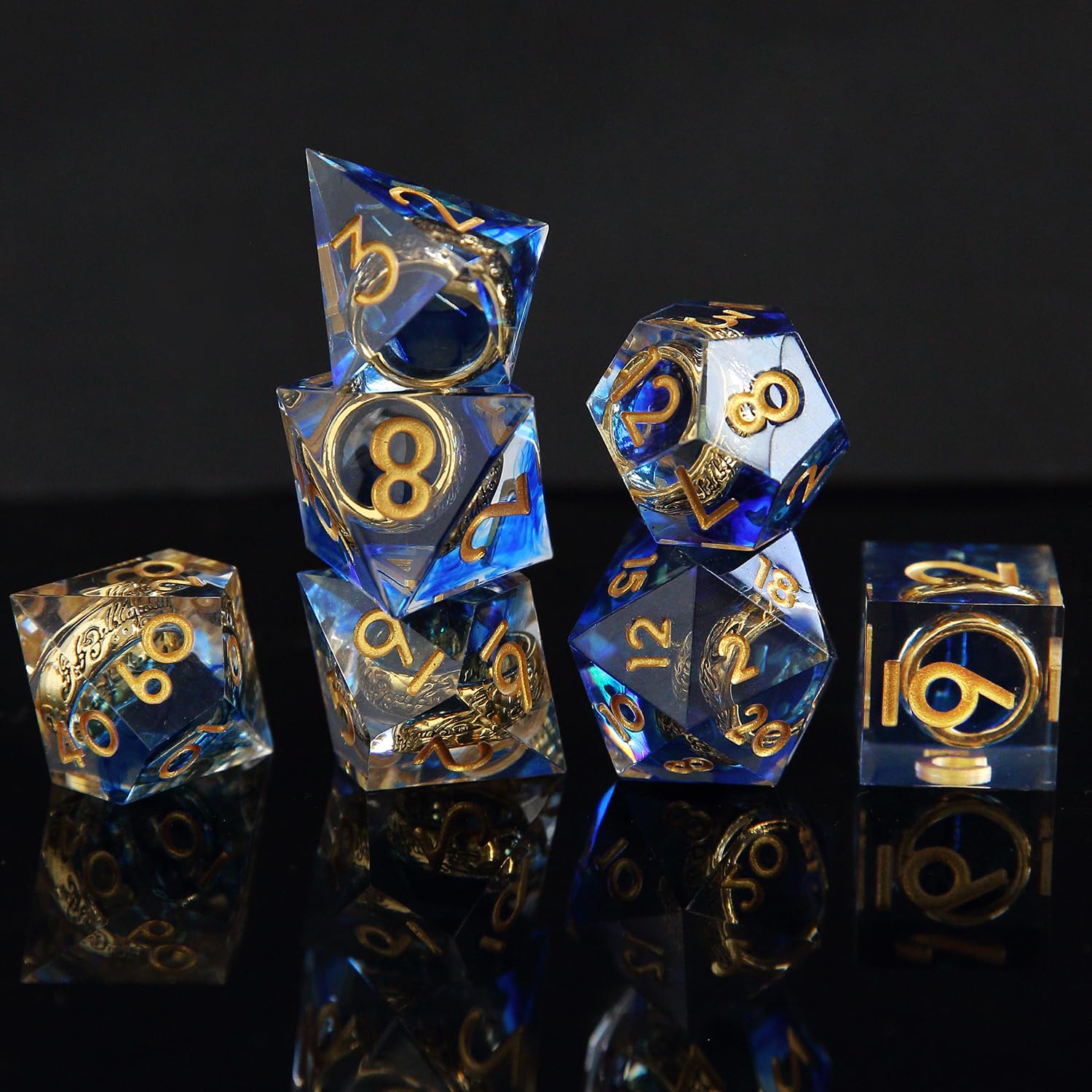 Lord of The Rings DND Dice Set 7pcs D4 D6 D8 D10 D12 D20 D% Polyhedral Handmade Resin D&D Dice for Dungeons and Dragons Pathfinder Roll Playing Table Games RPG MTG Games with Gift Box