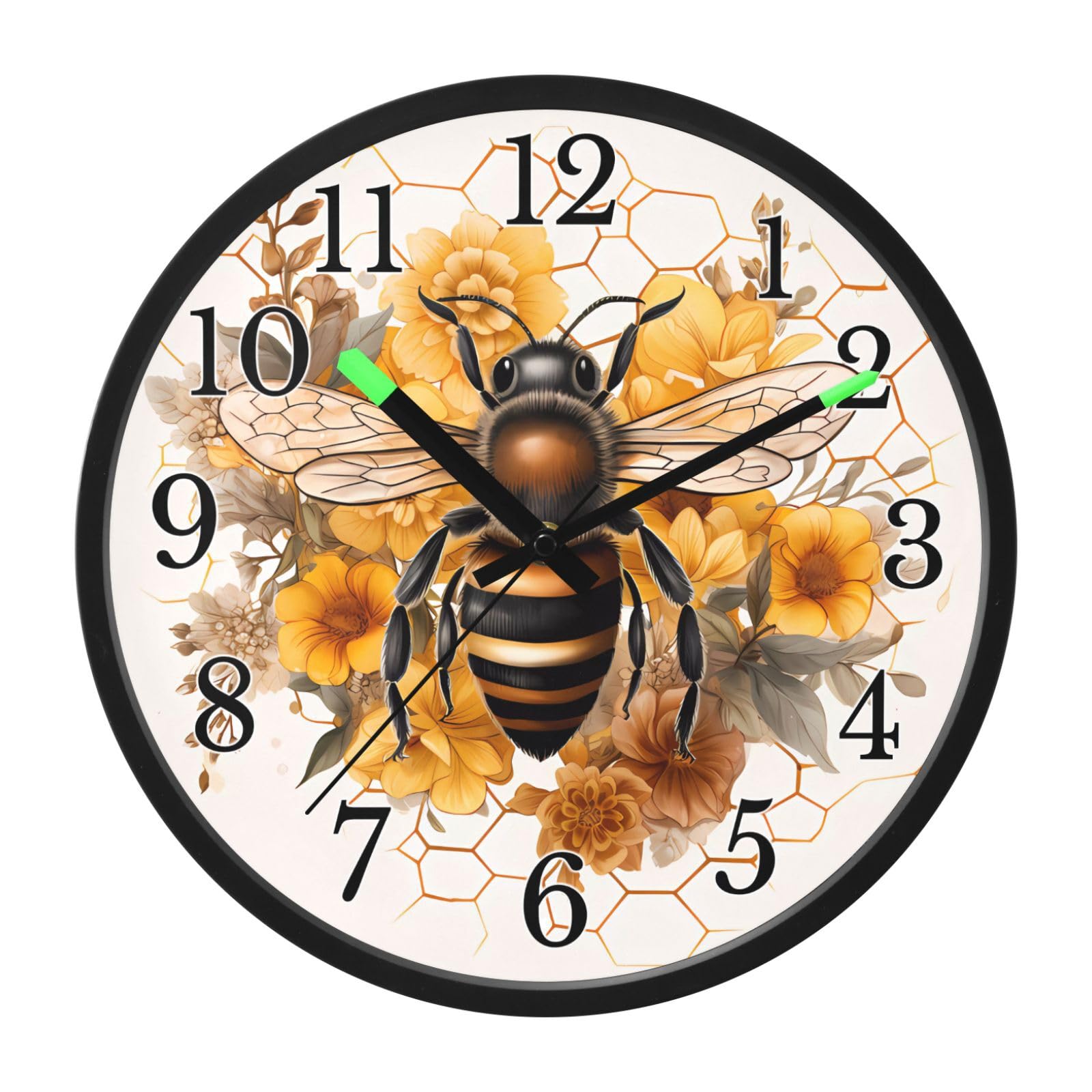 Mnsruu Reloj de pared luminoso con diseño de abeja, girasol, acuarela, funciona con pilas, silencioso, brilla en la oscuridad, para sala de estar, cocina, 12 pulgadas