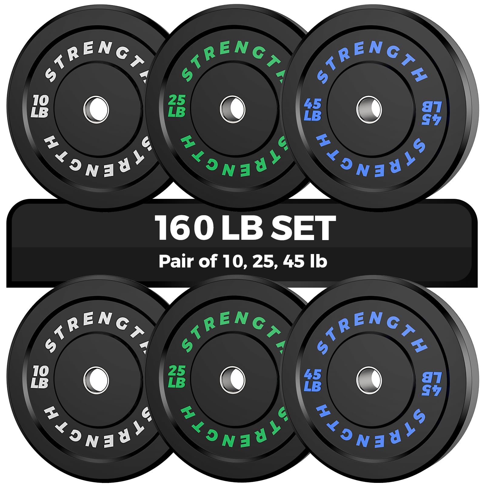 Rendpas Olympic Bumper Plates Set - Virgin Rubber Weights for Strength Training 160LB-Set