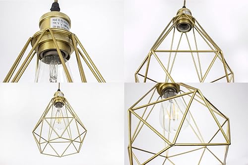 Miniatura 5 de POPILION - Lámpara colgante dorada, moderna lámpara colgante de jaula industrial para isla de cocina, luces colgantes de metal para isla de cocina,