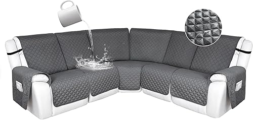 Miniatura 54 de HDCAXKJ 100% Fundas impermeables para sofá seccional reclinable en forma de L, funda de sofá reclinable acolchada lavable, fundas de esquina para