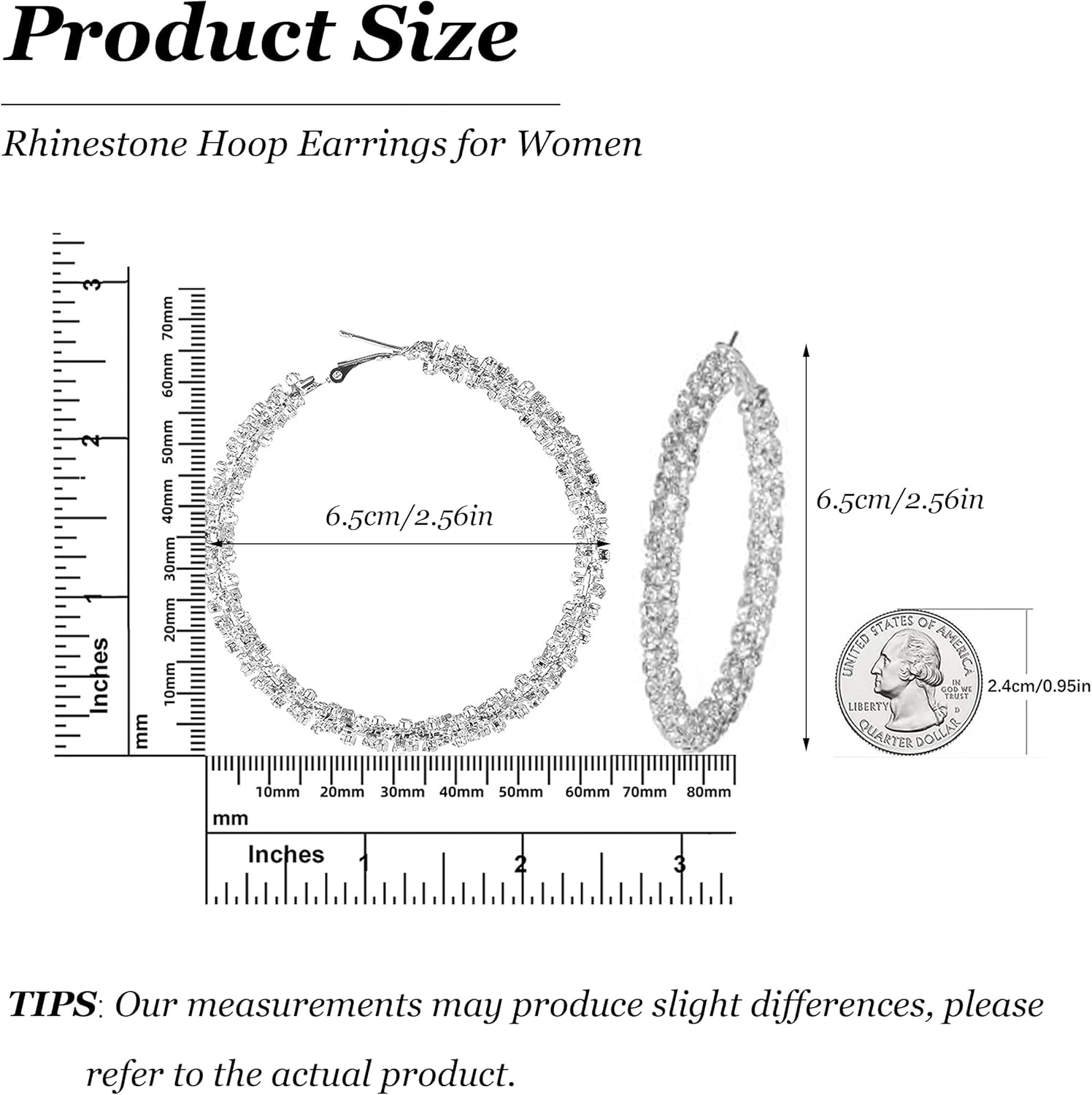 Rhinestone Hoop Earrings for Women Bling Sparkle Dangle Jewelry Statement Accessory Bridal Wedding Party Outfit Elegant Evening Wear Glamorous Birthday Anniversary Presents - Image 6