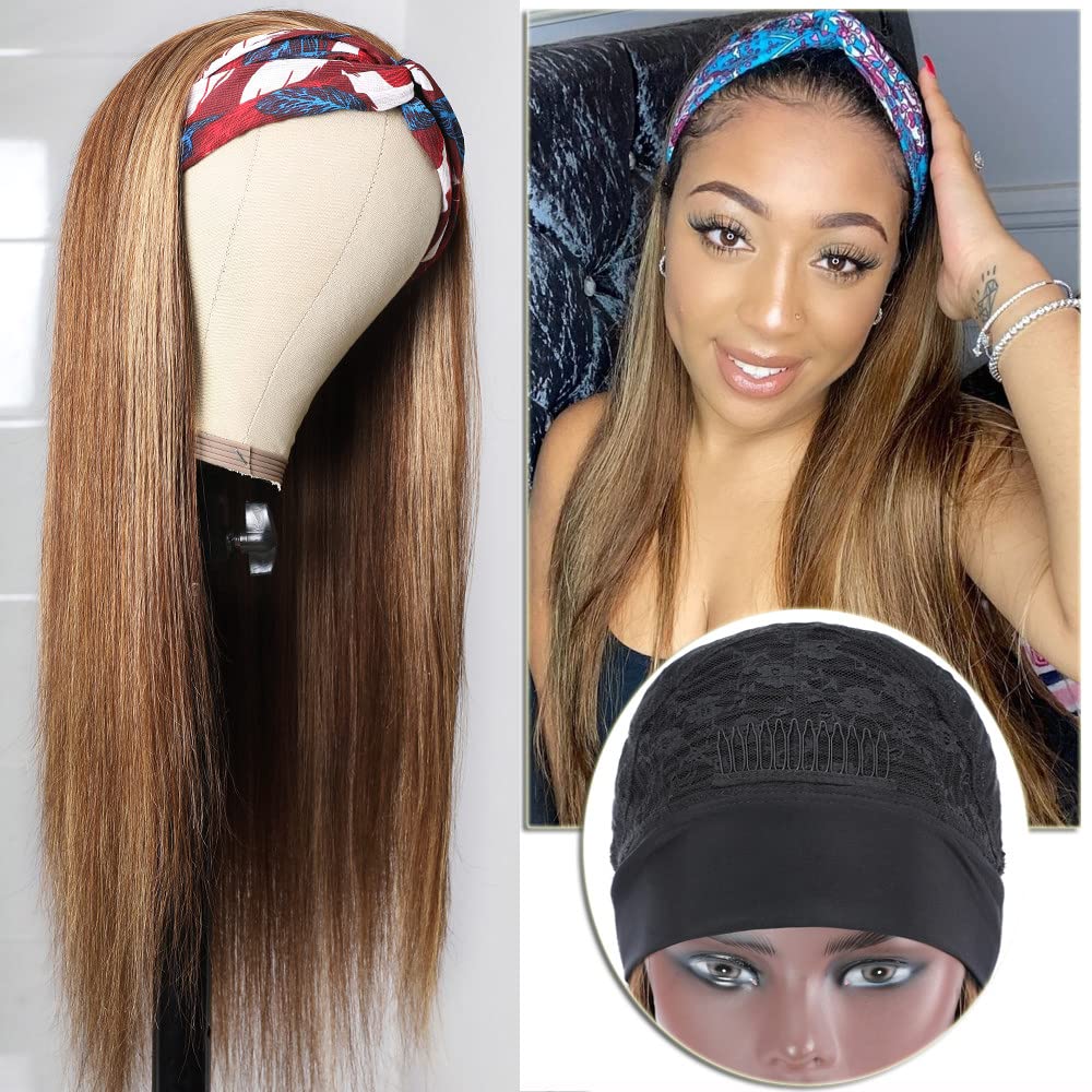 Perruque Synthétique Longue Bouclée Couleur Brun Foncé - Avec Bandeau Et Cadeau - Taille Moyenne
