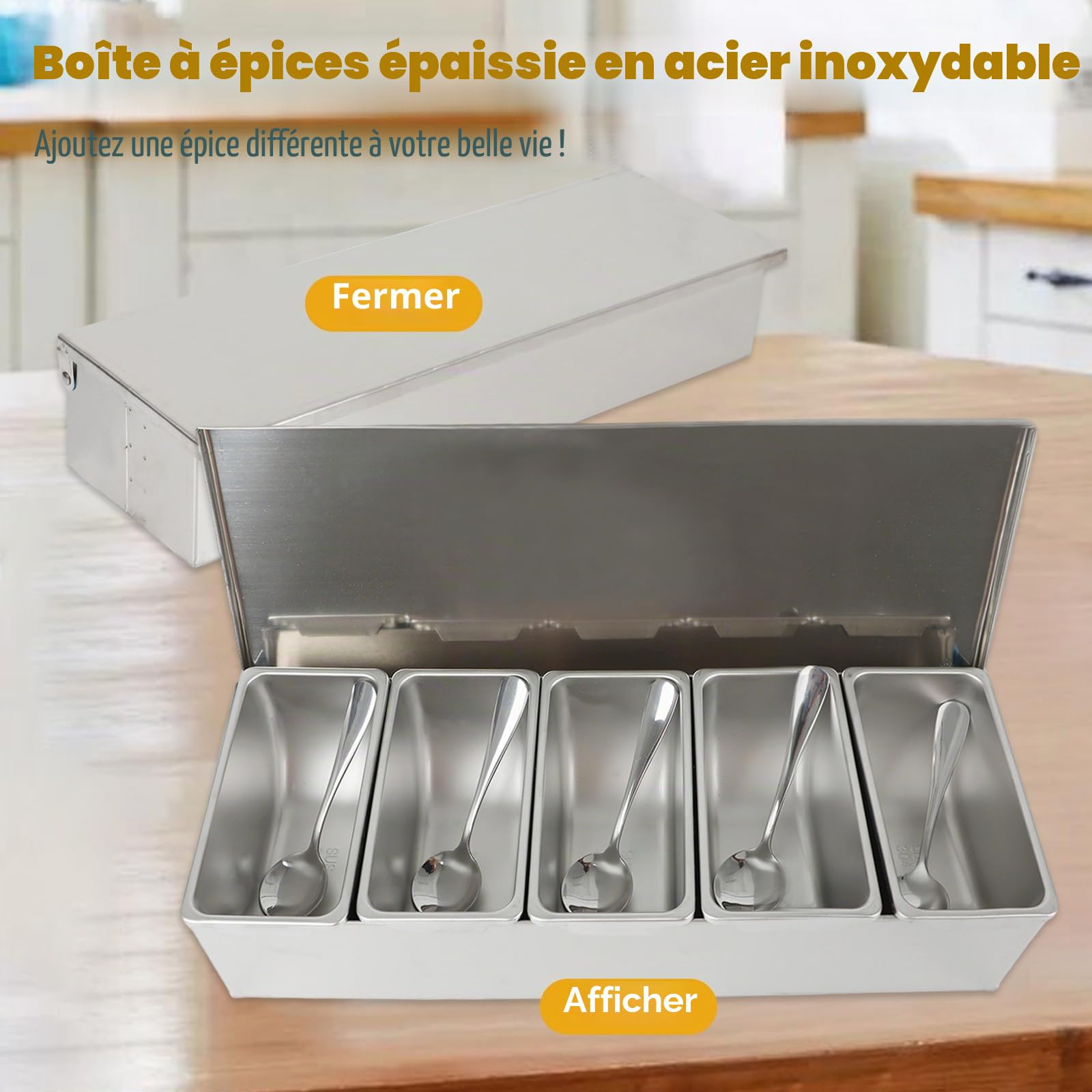 Récipient multi-ingrédients en acier inoxydable avec couvercle, récipient à ingrédients pour bar, cocktail, accessoires de barbecue, station de stockage à pizza