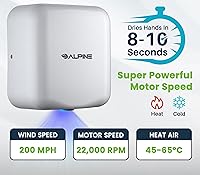 Vista 2 de Alpine Secadores de manos automáticos para baños, secador de manos eléctrico de acero inoxidable comercial de alta velocidad de 110-120V, opciones