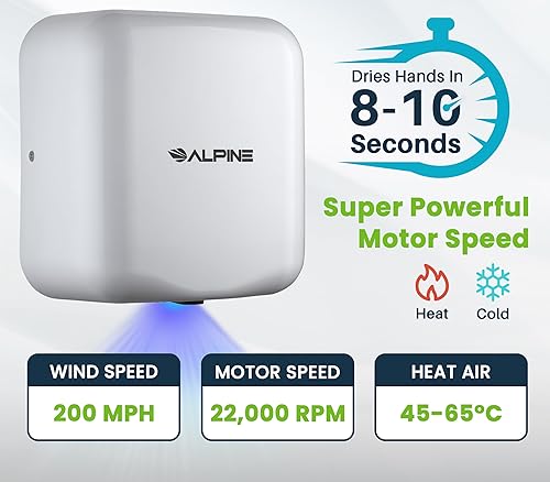 Miniatura 2 de Alpine Secadores de manos automáticos para baños, secador de manos eléctrico de acero inoxidable comercial de alta velocidad de 110-120V, opciones